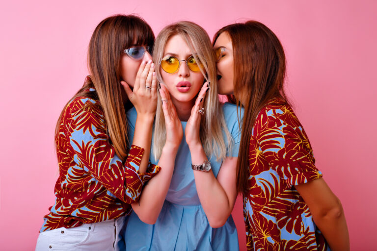 close-up-portrait-group-funny-stylish-woman-whispering-secrets-each-other-surprised-exited-emotions-trendy-color-matching-clothes-glasses-happy-friends-having-fun