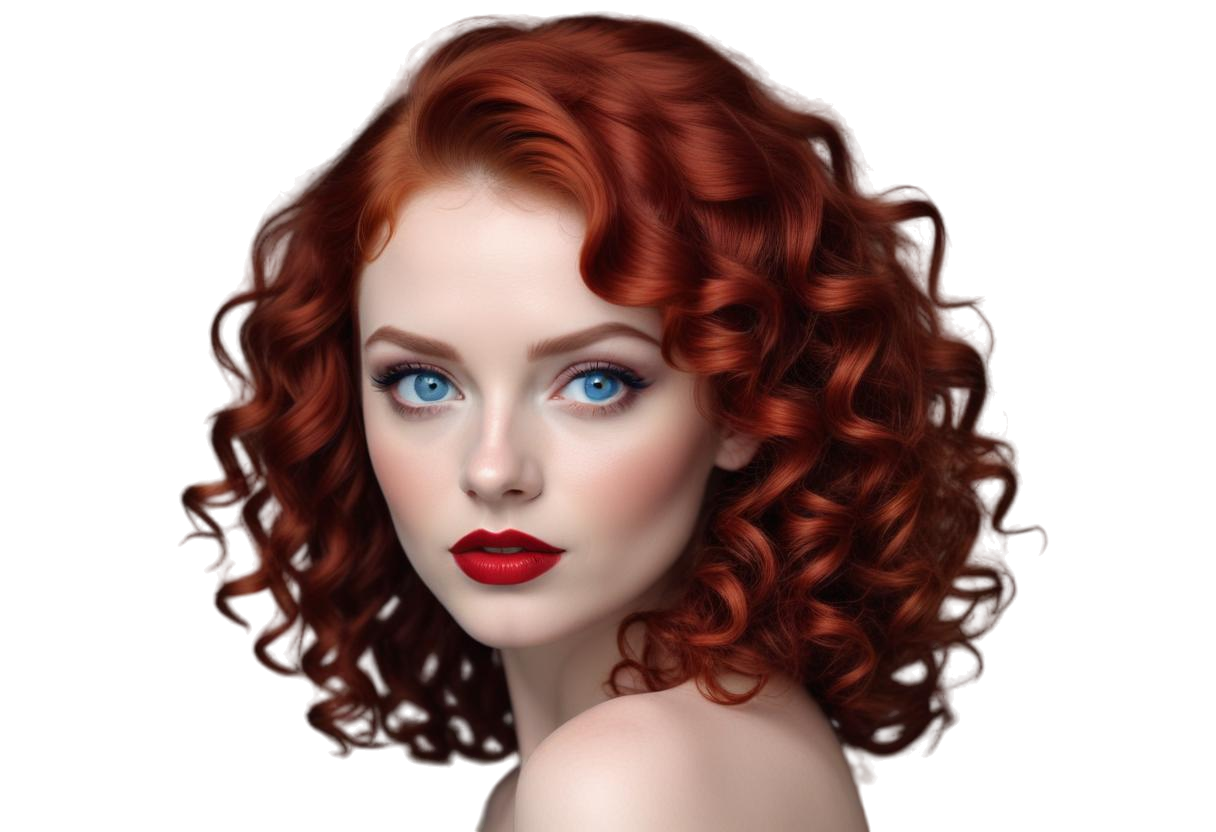 PNG Kıvırcık Saçlı Güzel Bayan Portresi V250620241956